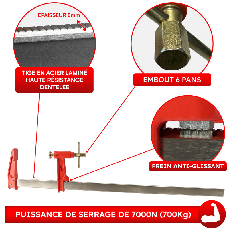 Lot de 2 serres joints à pompe 80 cm - Acier laminé - Longueur de serrage 80 cm - Frein anti glissement