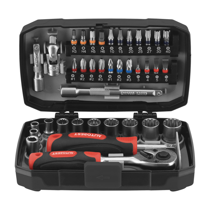 Coffret cliquet 1/4 - 38 pièces - Douilles et tournevis à cliquet