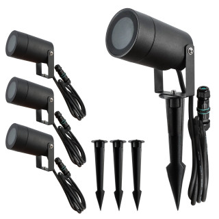 Spots extérieurs design avec piquet X4 - Noirs - Pour Ampoule LED GU10 - Étanche IP65 - Orientables - Fixations discrètes