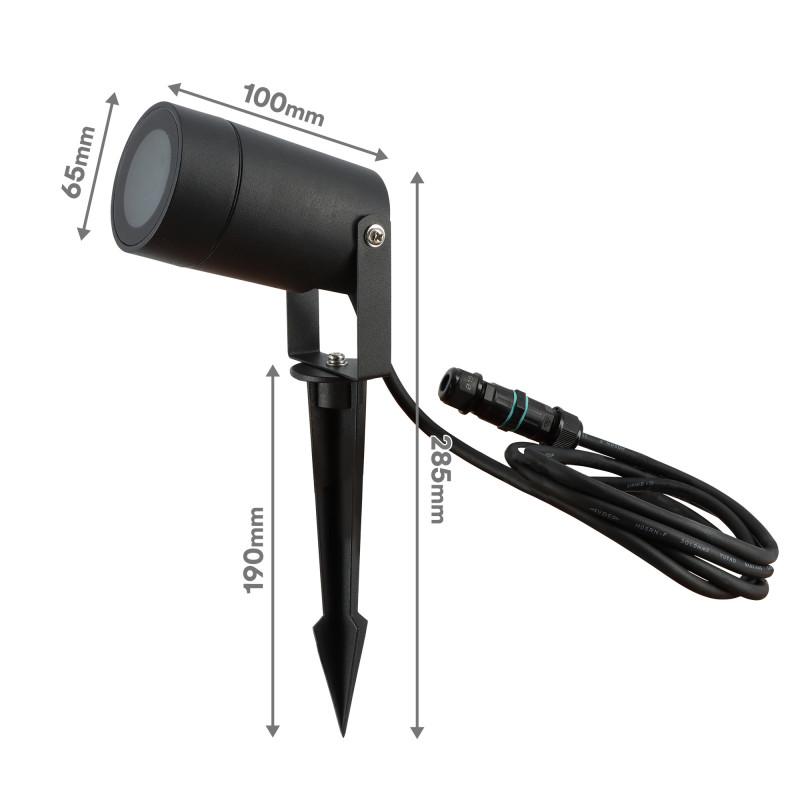 Spots extérieurs design avec piquet X4 - Noirs - Pour Ampoule LED GU10 - Étanche IP65 - Orientables - Fixations discrètes