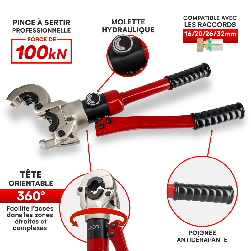 Kit outils sertir multicouches - Pince sertisseuse Pro - 4 mâchoires TH - Redresseur tube - Calibreur ébavureur - Coupe tube