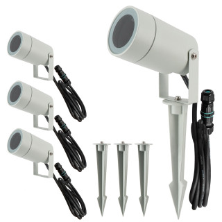 Spots extérieurs design avec piquet X4 - Gris - Pour Ampoule LED GU10 - Étanche IP65 - Orientables - Fixations discrètes