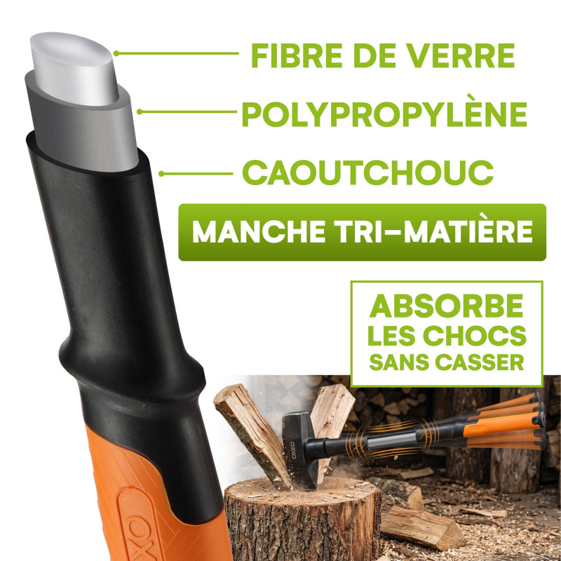 3 Haches acier forgé manche trimatière - Hachette 36cm - Hache 87cm - Merlin 4.6kg Hache de fendage 91cm - Poignée ergonomique