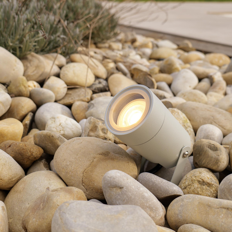Spots extérieurs design avec piquet X4 - Gris - Pour Ampoule LED GU10 - Étanche IP65 - Orientables - Fixations discrètes