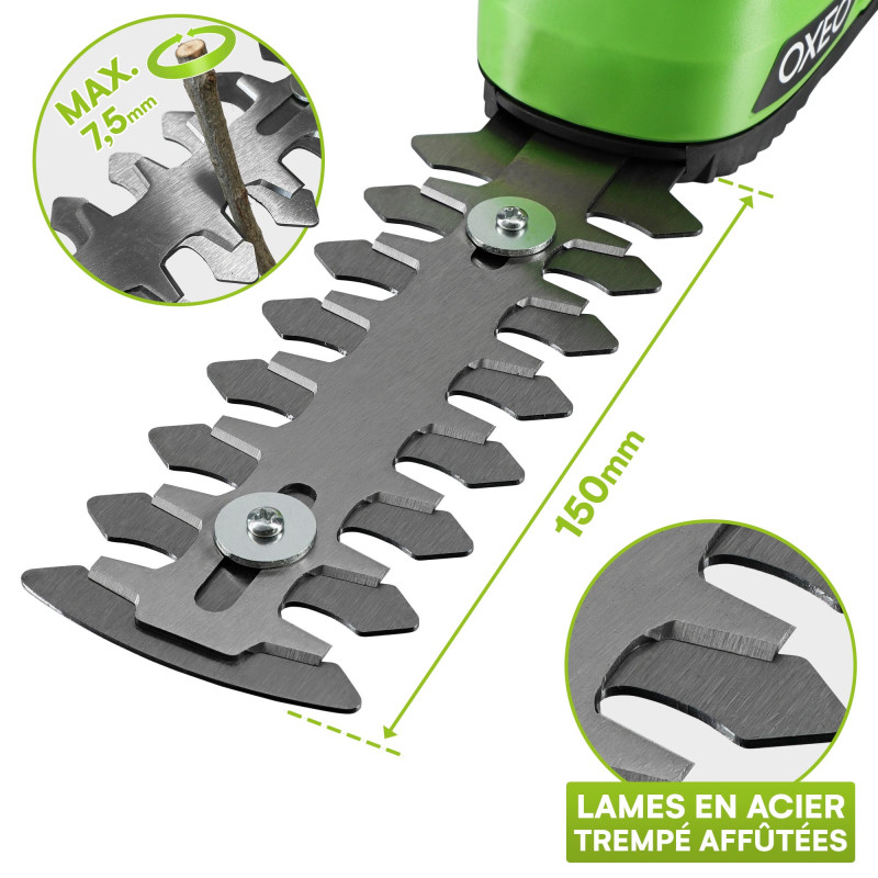Cisaille à gazon - sculpte buisson taille-herbe sans fil avec Batterie 2000mAh - Câble Charge USB C - 2 lames - Poignée rotative