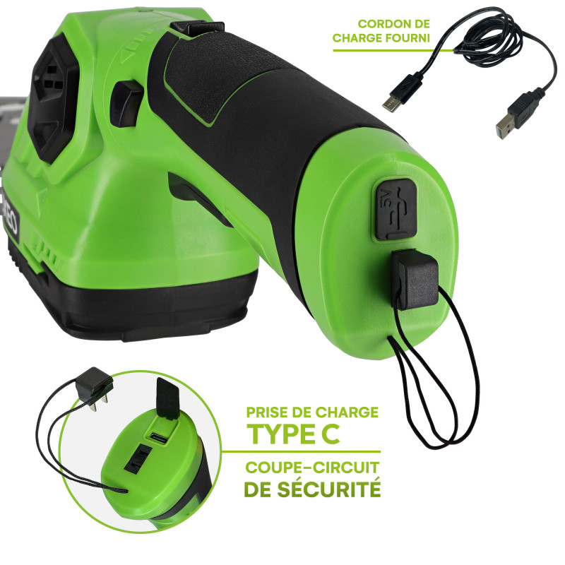 Cisaille à gazon - sculpte buisson taille-herbe sans fil avec Batterie 2000mAh - Câble Charge USB C - 2 lames - Poignée rotative