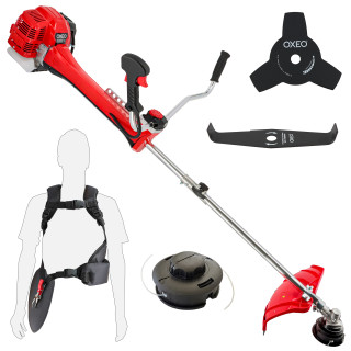 Débroussailleuse thermique professionnelle 62 cm³ - 2 tps - 2en1 - Coupe-bordure - Tête double fil - 2 lames - Anti-vibration