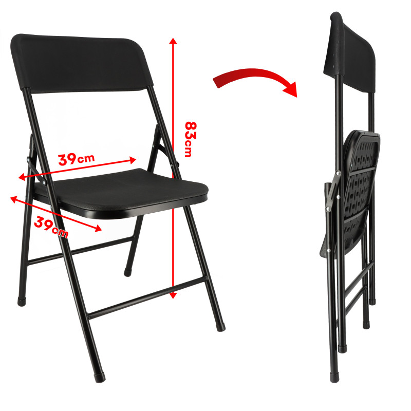 Chaises pliantes noires - Lot de 4 chaises pliables de jardin  - Structure en Acier - 150 kg - Fêtes - réceptions - pique-nique