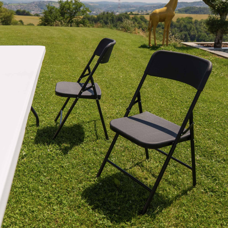 Chaises pliantes noires - Lot de 4 chaises pliables de jardin  - Structure en Acier - 150 kg - Fêtes - réceptions - pique-nique