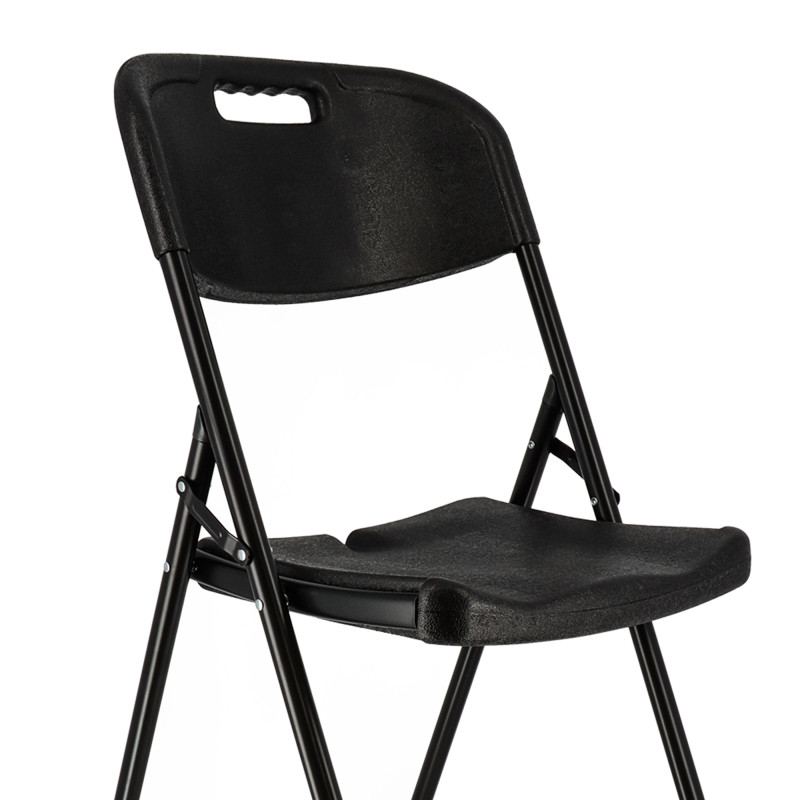 Lot de quatre chaises de bar pliantes noires - Ht 120cm - Chaises hautes pliantes - Cadre en acier - avec dossier et repose pied