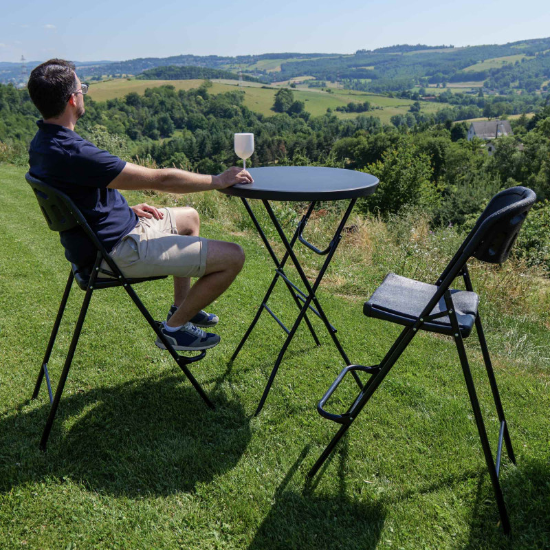 Lot de quatre chaises de bar pliantes noires - Ht 120cm - Chaises hautes pliantes - Cadre en acier - avec dossier et repose pied