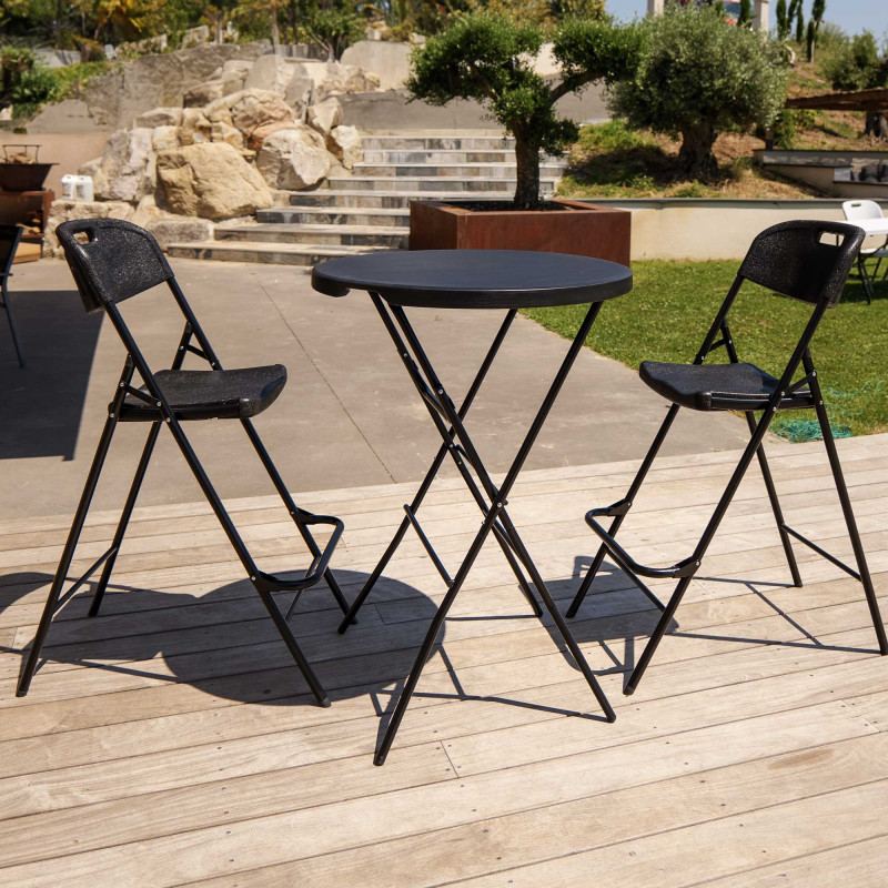 Lot de quatre chaises de bar pliantes noires - Ht 120cm - Chaises hautes pliantes - Cadre en acier - avec dossier et repose pied