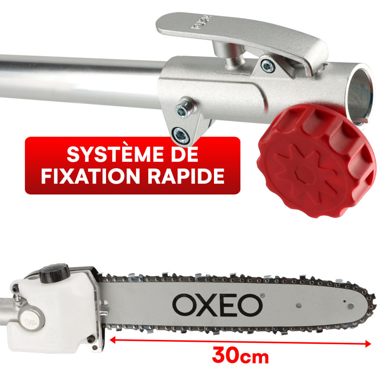Elagueuse thermique sur perche - Moteur 2 temps 52 cm3 - 3 rallonges extensions - Longueur totale 5.06m - Guide chaîne 30cm