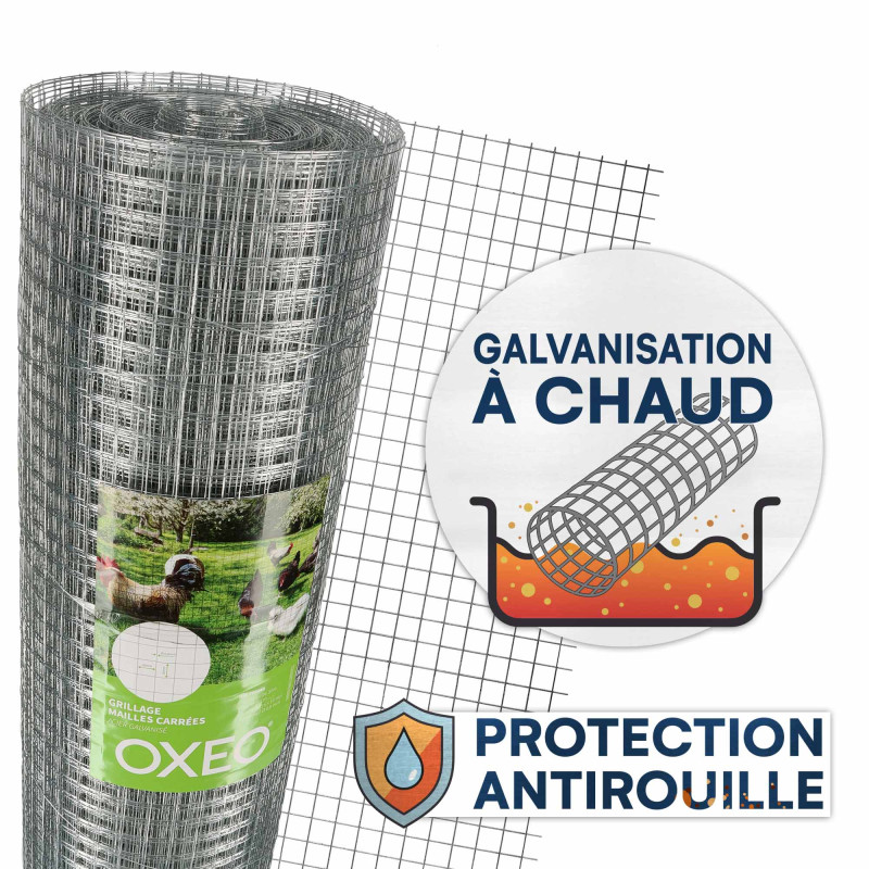 Grillage à poule 30m Haut 1m - Acier galvanisé à chaud – Maille 16x16mm - Filet de clôture pour poulailler - Epaisseur fil 0,8mm
