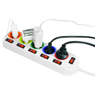 Multiprise 5 prises et 6 interrupteurs