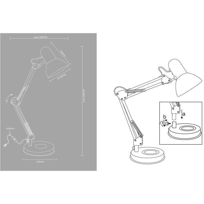 Lampe de bureau articulée noire - métal
