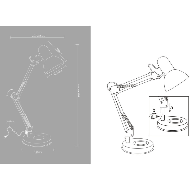 Lampe de bureau articulée grise - métal