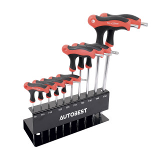 Jeu de 10 Clés en «T» Torx sur ratelier T9 à T50