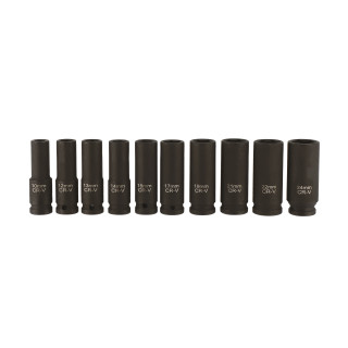 Jeu de 10 douilles longues à choc chrome molybdène 6 pans carré 1/2