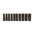 Jeu de 10 douilles longues à choc chrome molybdène 6 pans carré 1/2