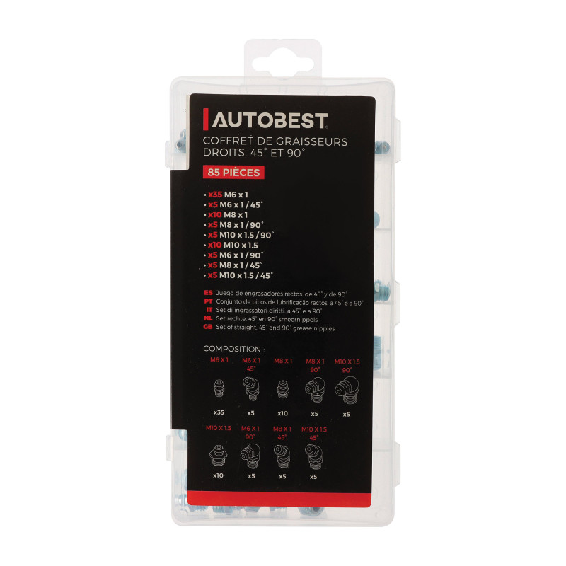 Coffret de 85 graisseurs droits 45° et 90°