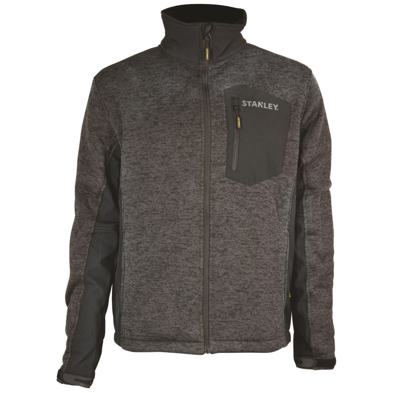 Veste Softshell Bi-Matière Tirée Black Stanley – Résistante, imperméable et confortable, idéale pour le travail en extérieur