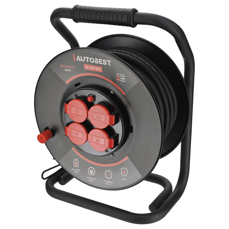 Enrouleur de chantier 25 mètres - AUTOBEST - 3G2.5mm² - 4 prises - 16A