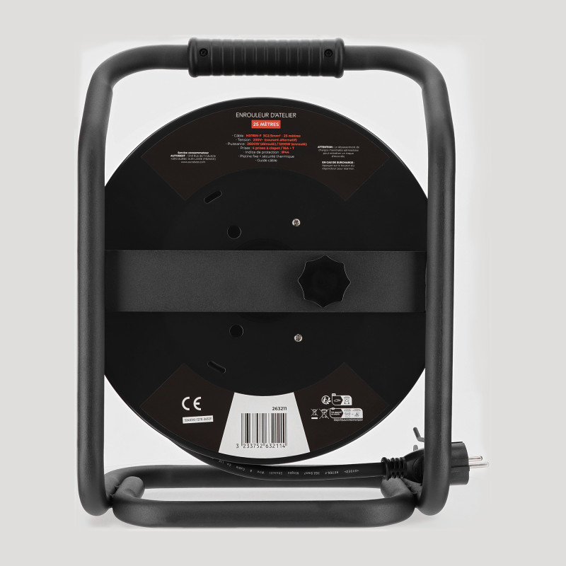 Enrouleur de chantier 25 mètres - AUTOBEST - 3G2.5mm² - 4 prises - 16A