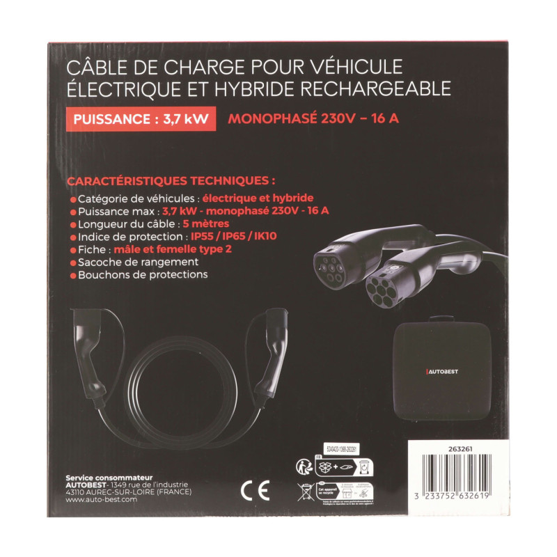 Câble véhicule électrique hybride 5M 16A 230V