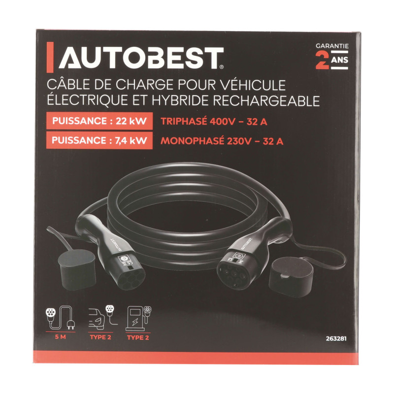 Câble véhicule électrique hybride 5M 32A 230/400V