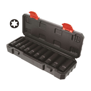 Coffret de 10 douilles à chocs torx femelle 1/2