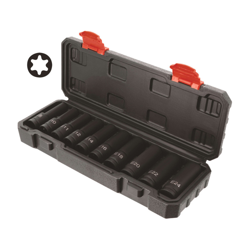 Coffret de 10 douilles à chocs torx femelle 1/2