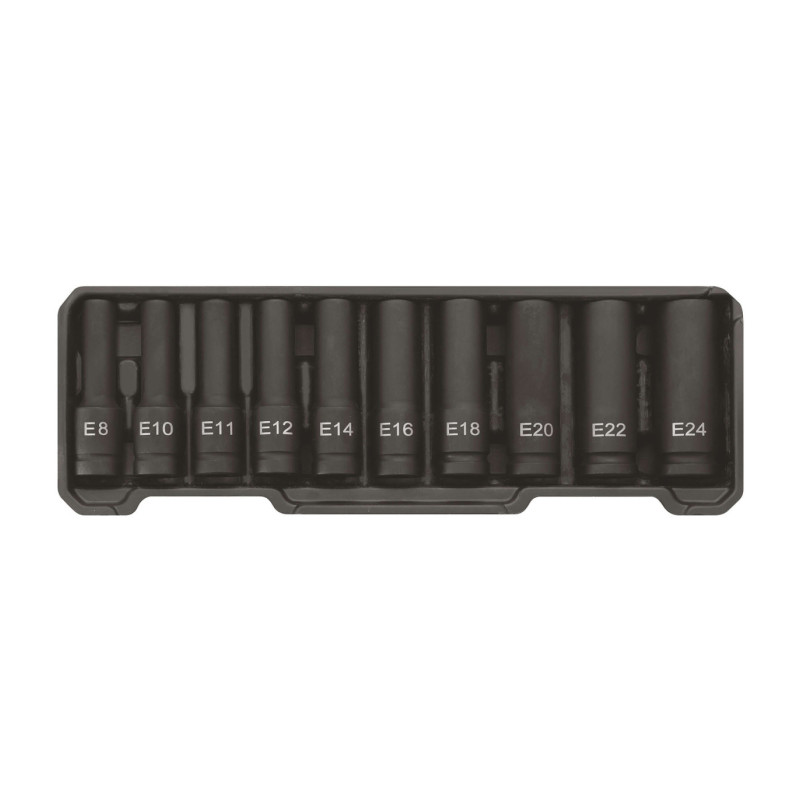 Coffret de 10 douilles à chocs torx femelle 1/2