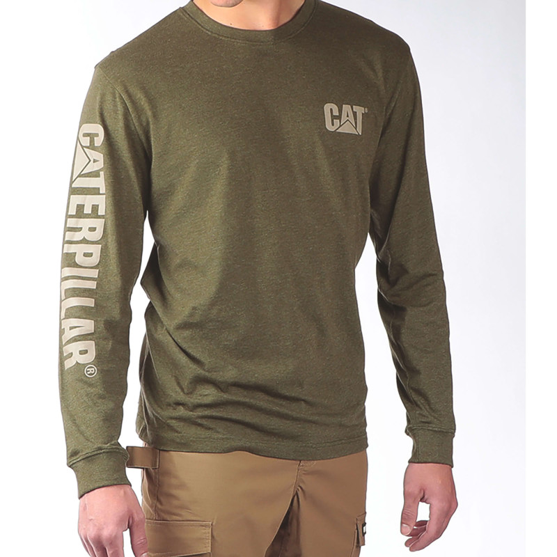 Tee-Shirt Manches Longues – Caterpillar Trademark Banner Army Moss – 100% Coton – Confort Travail Extérieur
