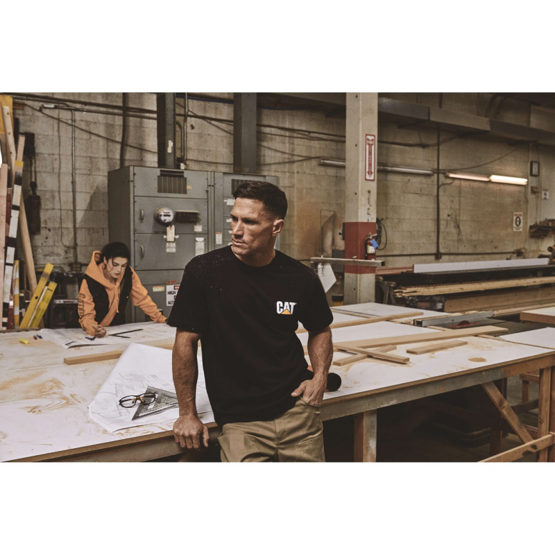Tee-Shirt Manches Courtes – Caterpillar Trademark Noir – 100% Coton Jersey 200g – Résistant – Travail Extérieur