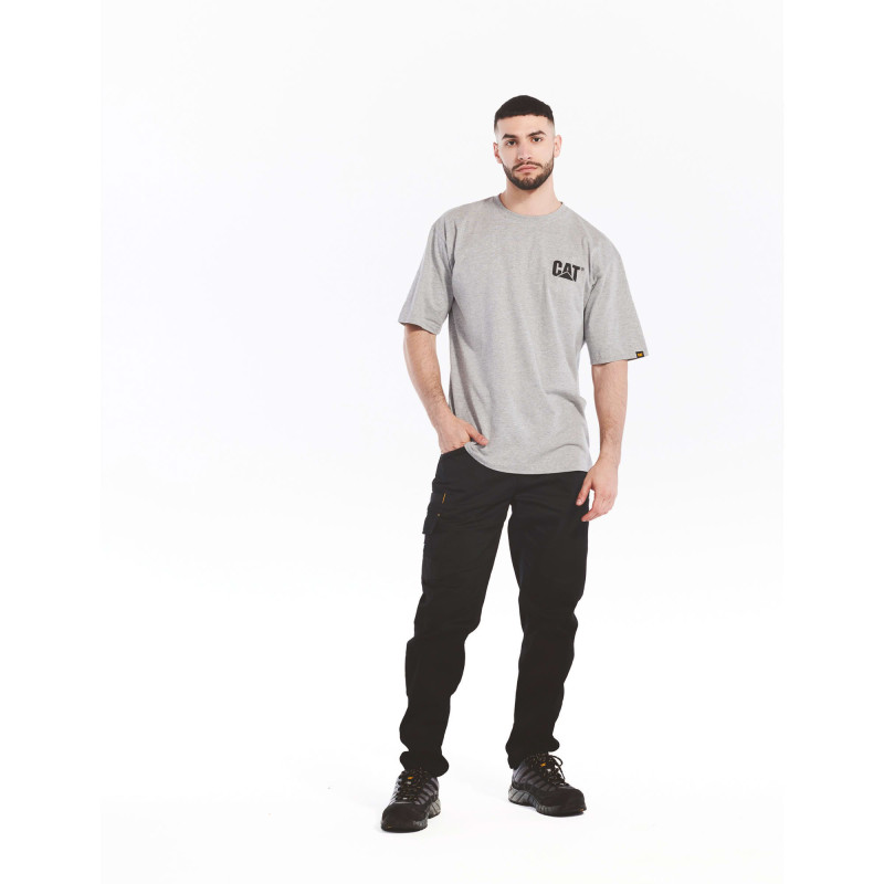 Tee-Shirt Manches Courtes – Caterpillar Trademark Gris Clair – 88% Coton 12% Polyester – Jersey 200g – Travail Extérieur