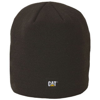 Bonnet Maille Côtelée – Caterpillar Logo Knit Noir – 100% Acrylique – Chaud & Ajustable – Travail Hivernal