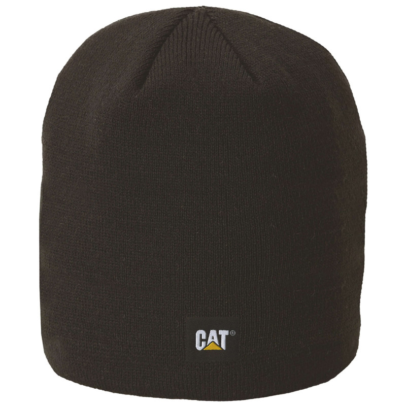 Bonnet Maille Côtelée – Caterpillar Logo Knit Noir – 100% Acrylique – Chaud & Ajustable – Travail Hivernal