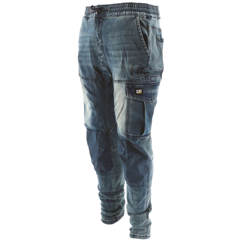 Jeans De Travail Baggy Slim – Caterpillar Dynamic Denim Bleu – 65% Coton – Taille Élastique & Cordon – Confort Durable