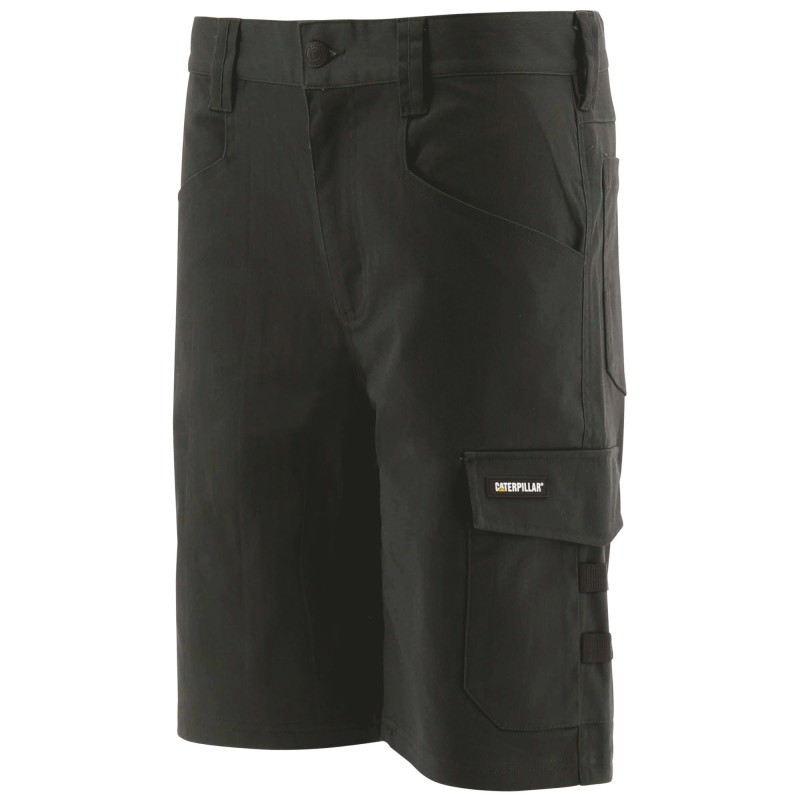 Short De Travail Stretch – Caterpillar Tracker Noir – 65% Coton – Multi-Poches Cargo – Confort Été