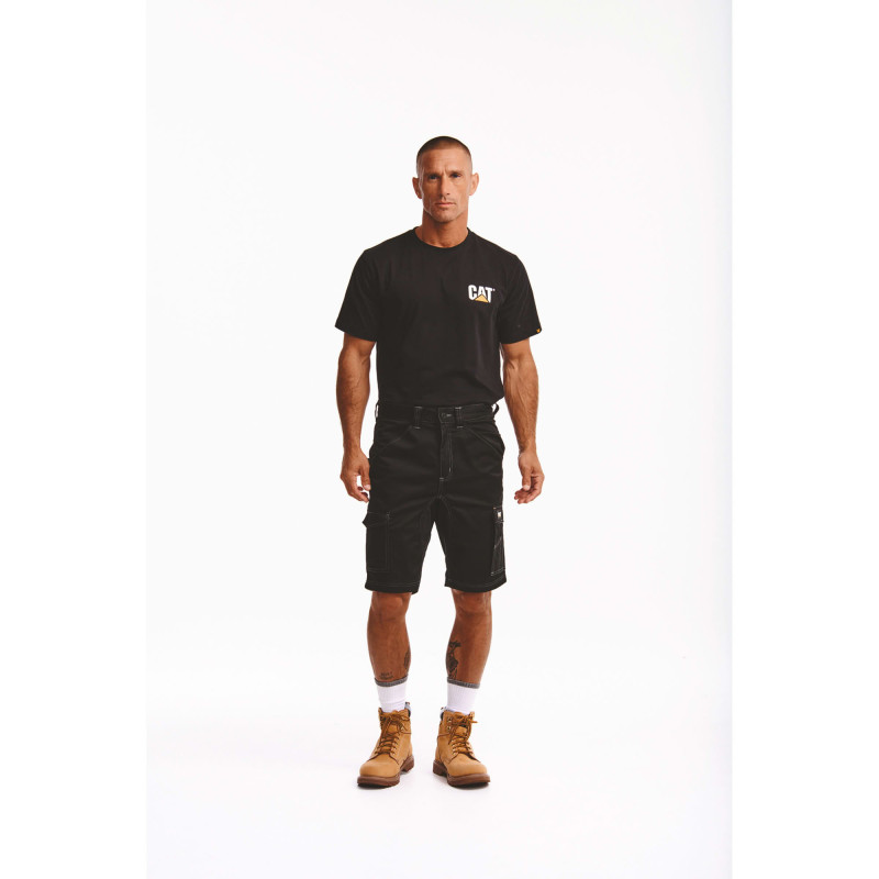 Short De Travail Stretch – Caterpillar Essential Noir – 65% Polyester / 33% Coton / 2% Élasthanne – Coupe Slim – Multi-Poches