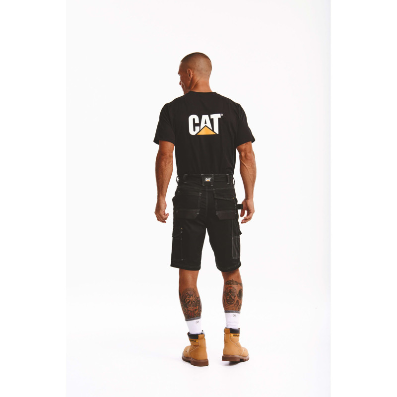 Short De Travail Stretch – Caterpillar Essential Noir – 65% Polyester / 33% Coton / 2% Élasthanne – Coupe Slim – Multi-Poches