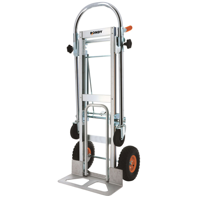 Diable aluminium 3 en 1 - charge maxi 250kg - 2 roues pivotantes - 2 roues gonflables - Plateau 45,5 x 18 cm