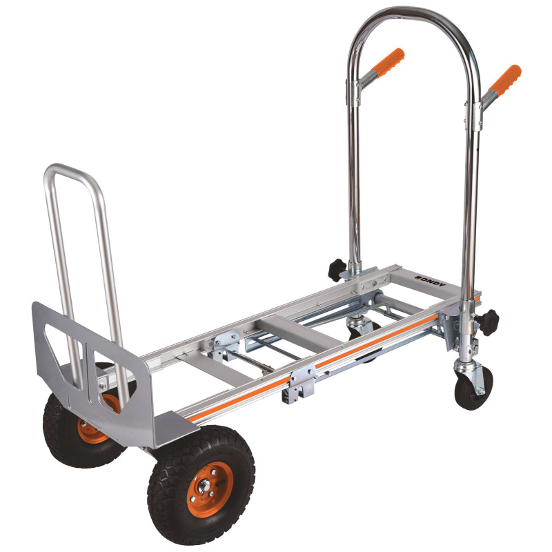 Diable aluminium 3 en 1 - charge maxi 250kg - 2 roues pivotantes - 2 roues gonflables - Plateau 45,5 x 18 cm