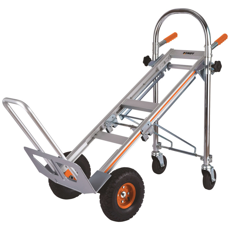 Diable aluminium 3 en 1 - charge maxi 250kg - 2 roues pivotantes - 2 roues gonflables - Plateau 45,5 x 18 cm