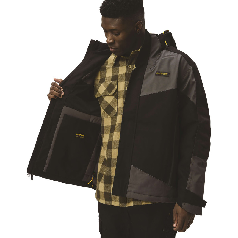 Parka Noire Homme – Caterpillar Triton – Blouson Imperméable StormBlocker – Capuche Amovible – Renforts Oxford – Très Résistant