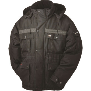 Parka Noire Homme – Caterpillar – Tissu Oxford – Doublure Micropolaire – Idéale Froid & Pluie – Capuche Double Amovible