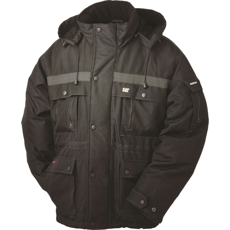 Parka Noire Homme – Caterpillar – Tissu Oxford – Doublure Micropolaire – Idéale Froid & Pluie – Capuche Double Amovible
