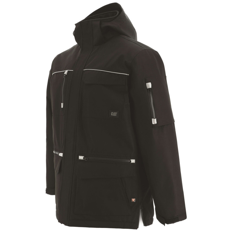 Parka De Travail Noire – Caterpillar – Doublure Micropolaire – Imperméable & Chaud – Capuche Amovible