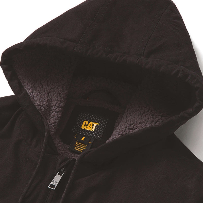 Veste De Travail Sherpa – Caterpillar Noire – Intérieur Doublé Sherpa – Tissu Coton Canvas Résistant – Homme